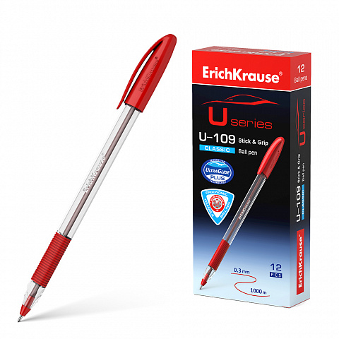 Ручка шариковая U-109 Classic Stick&Grip 1.0, Ultra Glide Technology, красный (Erich Krause)