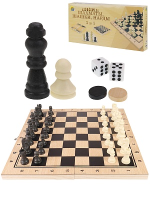 Игра 3в1 дер. (нарды, шашки, шахматы) (24х12х3) фиг.-пласт, шашки-дерево