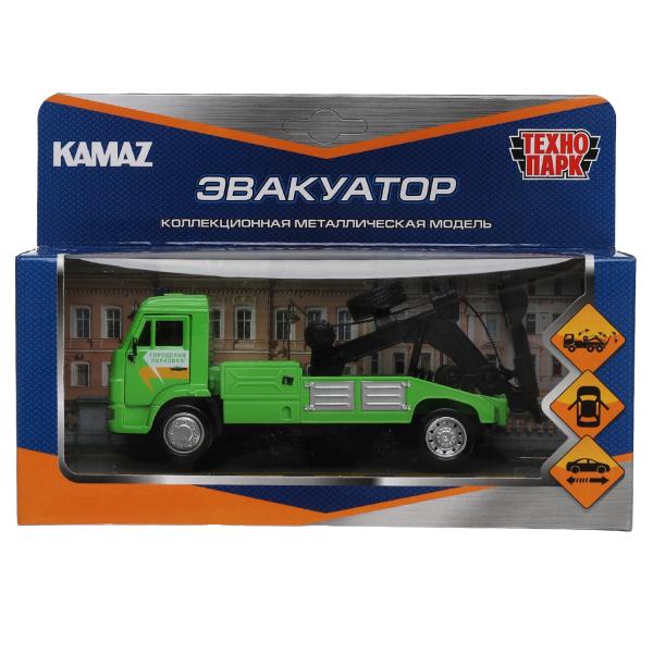 Модель ин. мет. KAMAZ Эвакуатор 15 см, двери, подв дет, зеленый, кор.KAMMOV-15-GNWH (Технопарк)