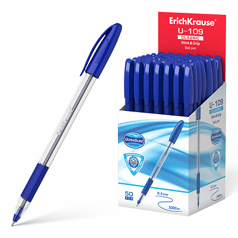 Ручка шариковая 1,0 мм, синяя "U-109 Classic Stick&Grip" (ErichKrause)
