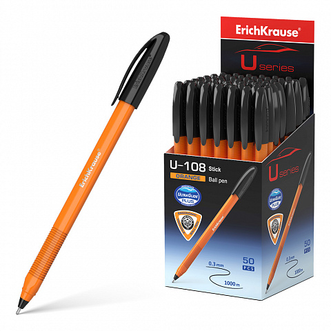 Ручка шариковая U-108 Orange Stick 1.0, Ultra Glide Technology, черный  (ErichKrause)