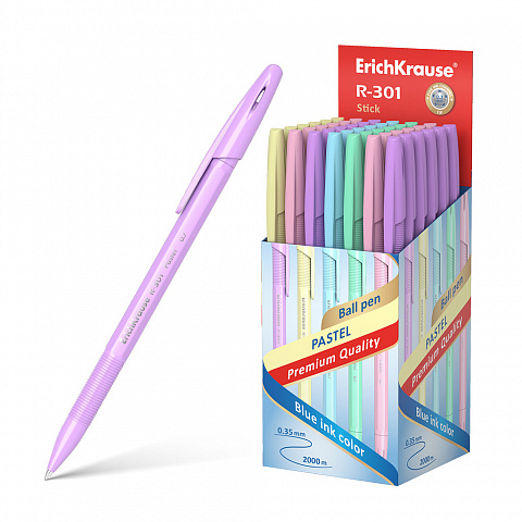 Ручка шариковая 0.7мм, синяя "R-301 Pastel Stick" (Erich Krause)