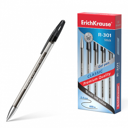 Ручка гелевая 0,5 мм, черная "R-301 Classic Gel Stick" (ErichKrause)