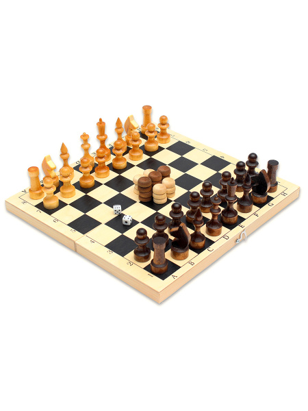 Игра 3в1 №3 Шахматы лак+ Шашки+Нарды, дерево 29,5*14,5см (Арт. ИН-8054)
