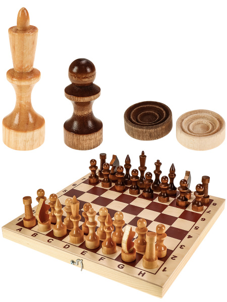 Игра 2в1 Шахматы лакированные+ Шашки с доской дерево 29,5*14,5см (Арт. ИН-8052)