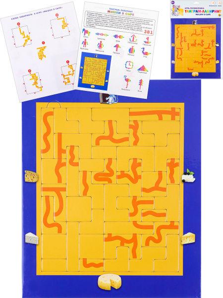 Рамка-вкладыш Танграм-лабиринт "Мышки в сыре" 39 деталей П-2660