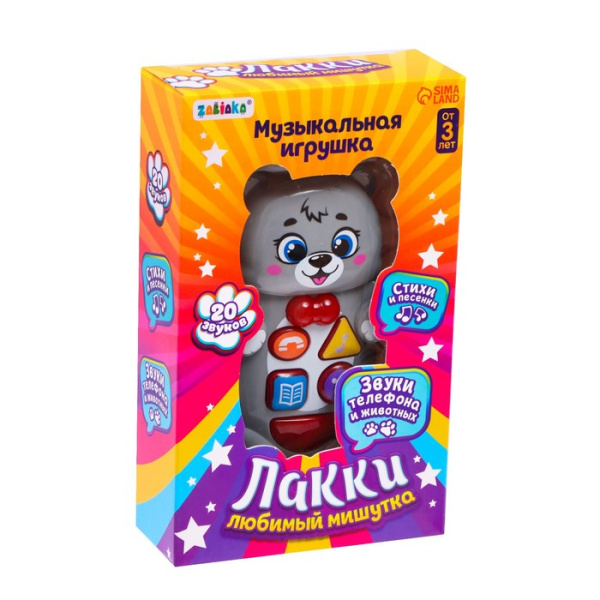 Игрушка музыкальная развив. "Лакки любимый мишутка" серый SL-04141