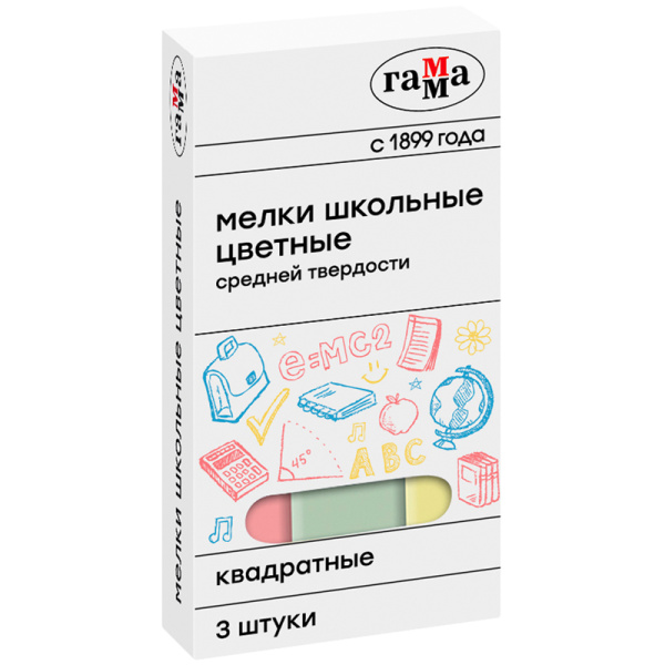 Мел цветной 3шт. средней твердости, квадратные, кор. (Гамма)